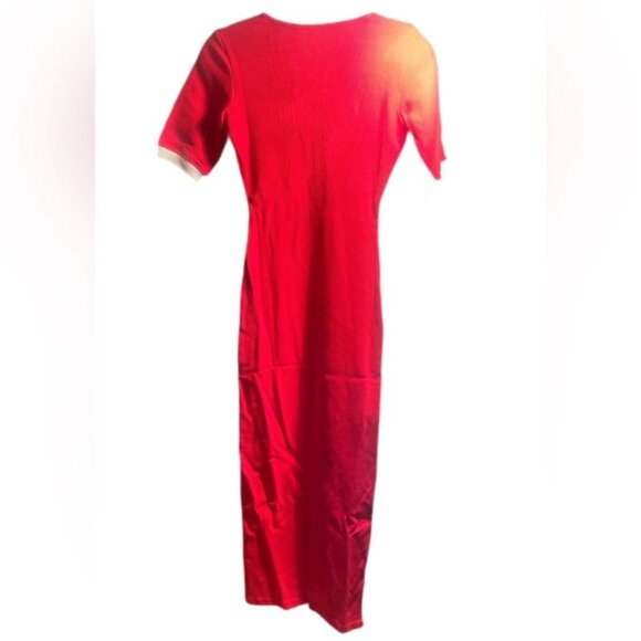 NWT Adidas Red V-Neck 3 Stripes Short Sleeve Athletic Stretch Bodycon Dress XS - Picture 3 of 4